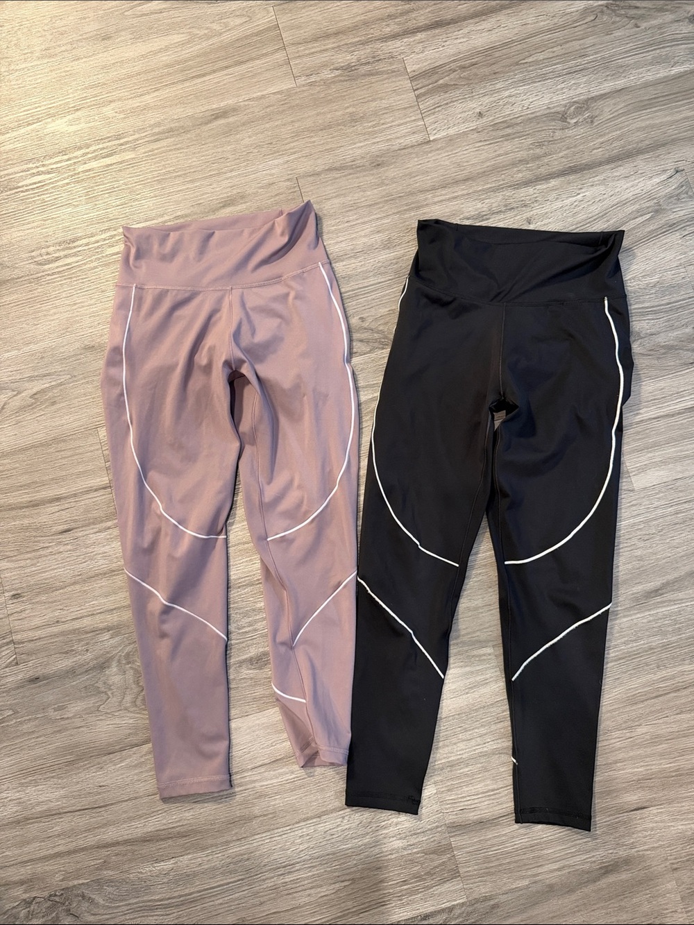 Adidas Colorblock High-Waist Leggings in Mauve and Black
